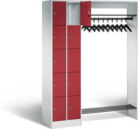 C+P Offene Garderobe Serie 8070 mit Garderobenstange und Schlössern, Front Rubinrot, Korpus Lichtgrau, H x B x T: 195 x 141 x 48 cm - Bild 1