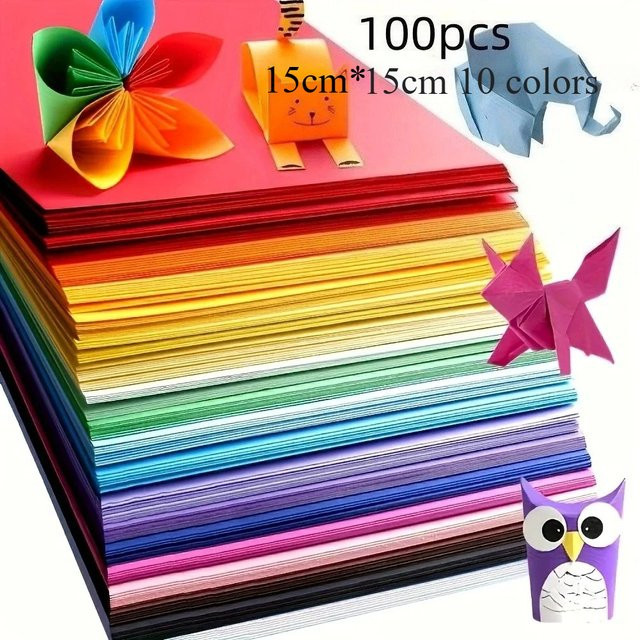 100 Stück buntes Origami-Papier in quadratischer Form für Kunsthandwerk und Scrapbooking, mattes Construction Paper, Mehrfarbig - Bild 1