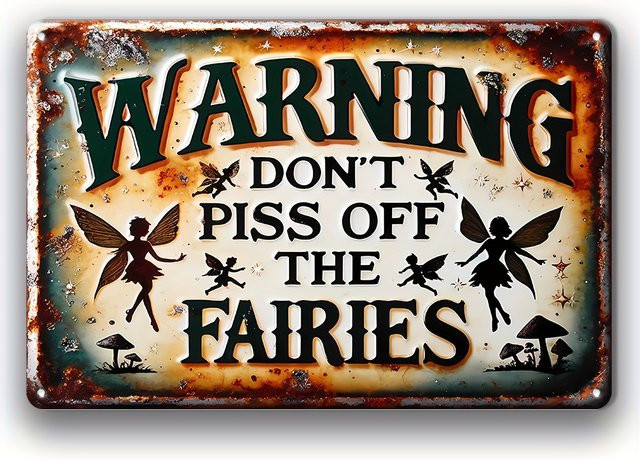 Vintage Country Fairy Warnschild von HELLOYOUNG mit Schmetterlingen, wetterbeständig, B/H: 30 x 20 cm, mehrfarbig - Bild 1