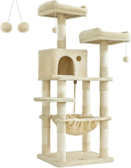 Feandrea Kratzbaum für Katzen in Beige mit Höhle und Textiloberfläche, Höhe: 143 cm - Bild 1