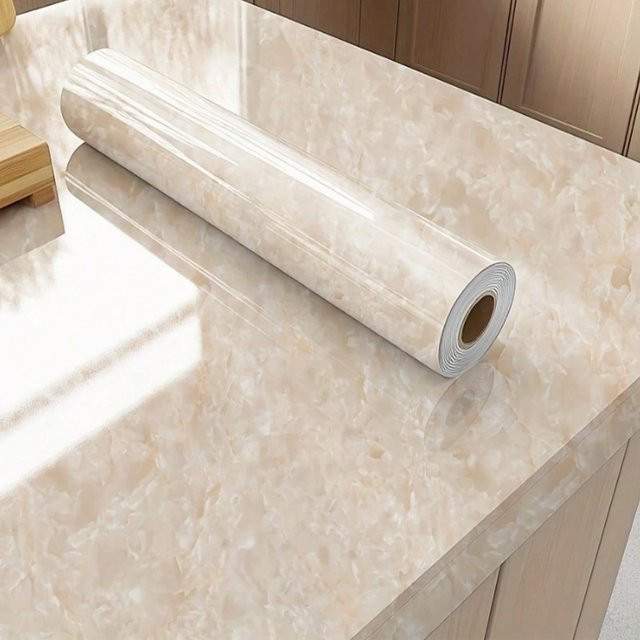 TTOKKONG WALLPAPER Selbstklebende Marmor-Kontaktfolie in Beige, Wasserfeste Vinyl-Tapete mit abstraktem Design für Küche und Möbel - Bild 1