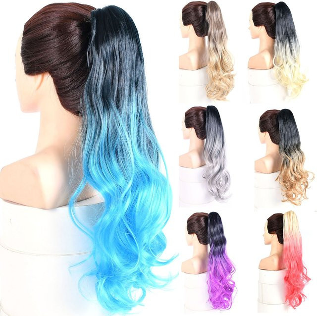 Jeedou Clip-on-Haarverlängerung, Regenbogenfarben, gewellt, Synthetik - Bild 1
