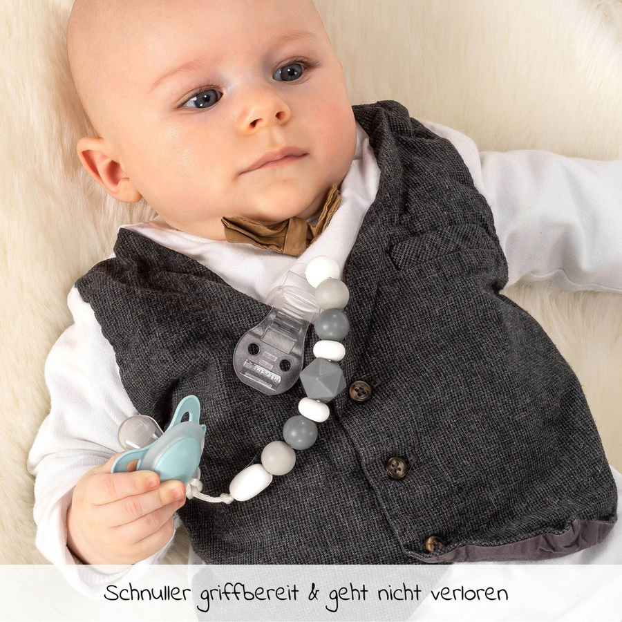 MiaMia Schnullerkette, Silikon-Perlen, Gummiring, Grau Beere, Kinder - Bild 2