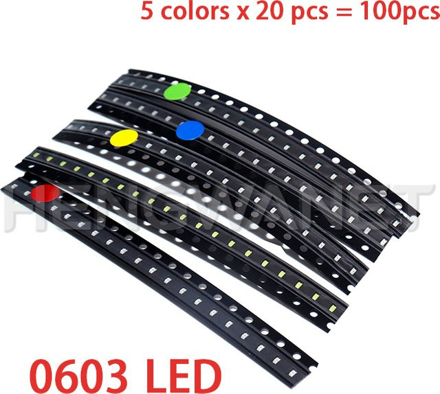 HENGWANET SMD LED Leuchtdioden-Set mit 100 Stück in 5 Farben Rot, Weiß, Gelb, Grün und Blau - Bild 1