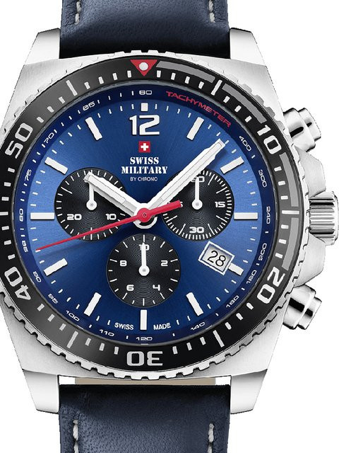 Swiss Military Chronograph, Quarz, Edelstahl, Leder, 45 mm, Herren - Bild 1
