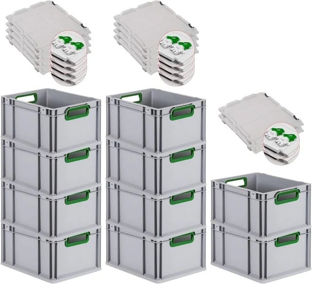 PROREGAL Spar Set 10x Eurobox Nextgen Color mit Scharnierdeckel und Schiebeschnappverschlüssen, Grün, H x B x T: 22 x 30 x 40 cm - Bild 1