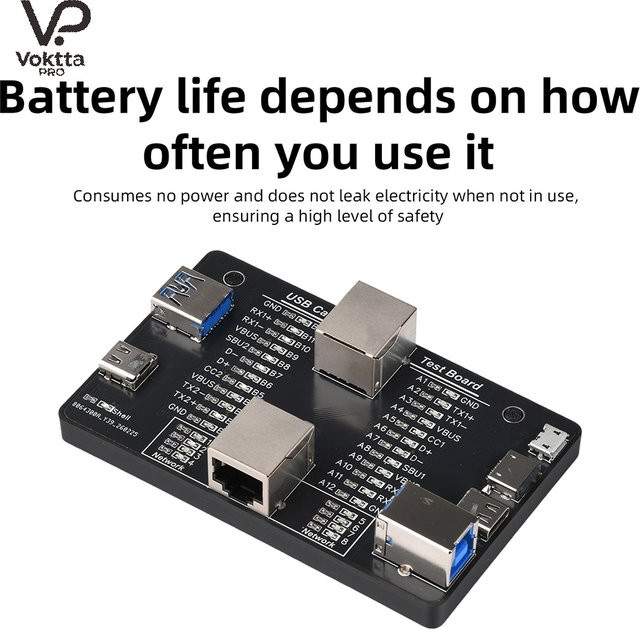 Voktta Multifunktionaler USB-C Kabeltester USB 3.0 Schnellprüfer in Schwarz zur Prüfung von Ladefunktionen sowie Kurzschluss- und Kabelfehlern - Bild 1