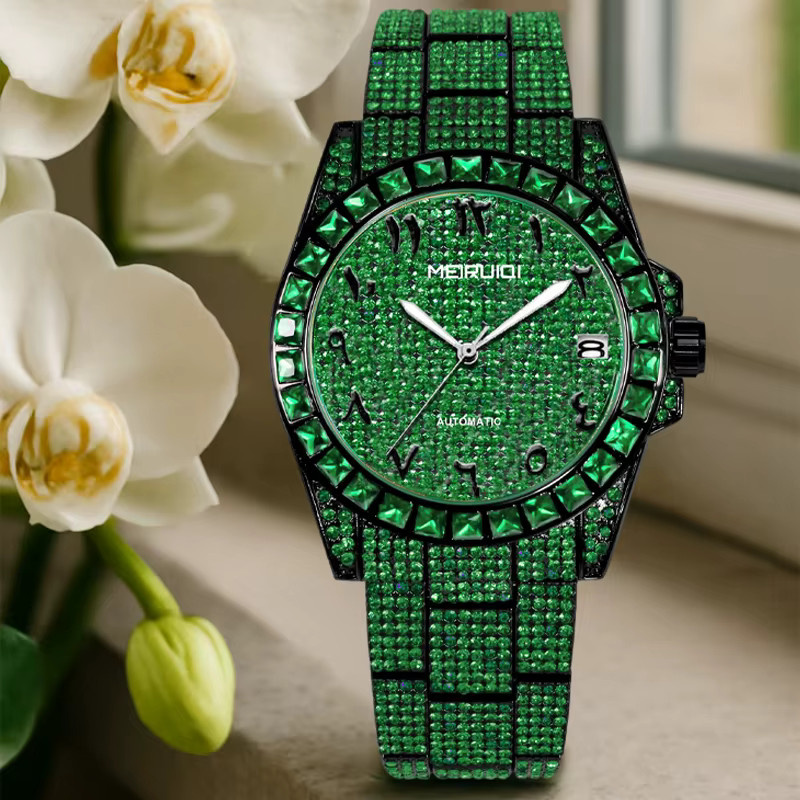 MEIRUIQI Armbanduhr, Analoguhr, Edelstahl, Grün, Herren - Bild 2