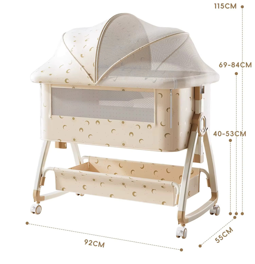 Multifunktionales 2-in-1 Babybett mit tragbarer Wiege und Wickeltisch in Beige inklusive Spielzeugmatratze - Bild 2