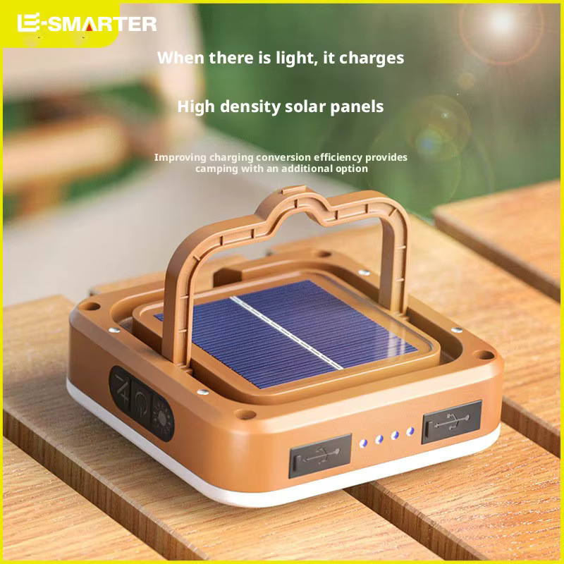 ESMARTER Solar Camping Solarlampe mit COB LED, tragbare wiederaufladbare Hängelampe mit Haken in Schwarz für Outdoor, Wandern und Angeln - Bild 2
