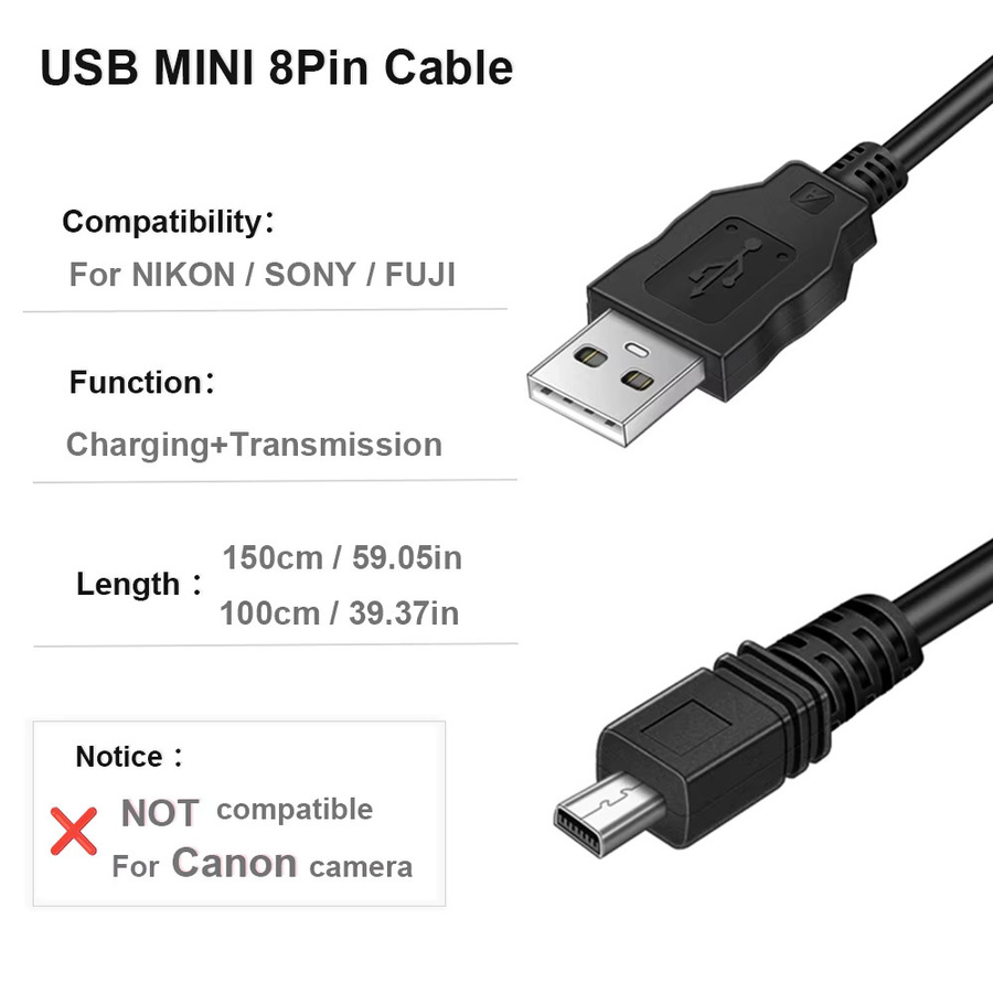 edekoy UC-E6 Mini USB Datenkabel 8 Pin für Nikon Coolpix, Fuji, Panasonic, Olympus und Sony in Schwarz - Bild 4