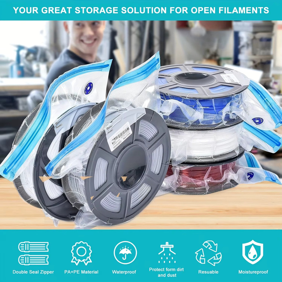 Filament-Vakuumierbeutel-Set für 3D-Drucker in Blau und Transparent mit Handpumpe, Verschlussclips, Trockenmittel und Luftfeuchtigkeitsanzeigekarte - Bild 4