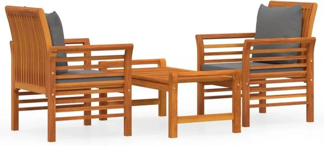 vidaXL 3-tlg Garten-Lounge-Set aus Massivholz Akazie mit Kissen in Anthrazit und Braun - Bild 1
