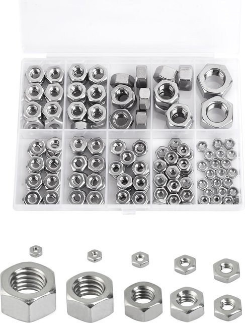 Binchi Outdoor Product Sechskantmuttern Sortiment-Kit aus Edelstahl in Silber, 150 Stück - Bild 1