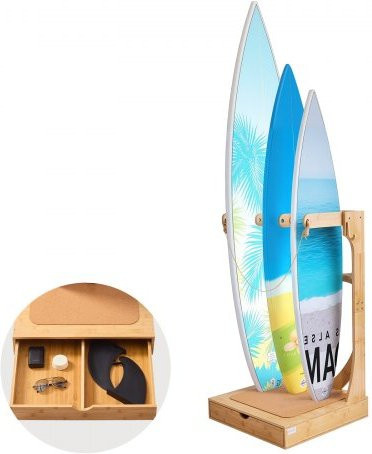 VEVOR Vertikaler Surfboard Ständer aus Holz in Braun, 3-stufiges Board Rack für Wakeboards, Snowboards und Kiteboards mit Aufhängehaken und Korkpolsterung, Freistehend, B/T/H: 60 x 15,9 x 109 cm - Bild 1