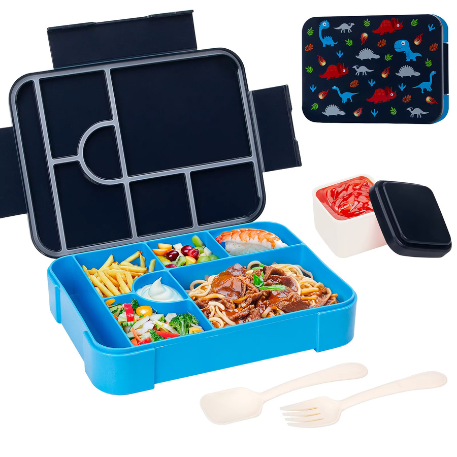 YOCITY Kinder-Lunchbox mit Muster, Blau, 1330 ml, auslaufsicher und mikrowellengeeignet mit Unterteilungen - Bild 2