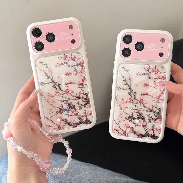Handyhülle mit chinesischer Tuschemalerei und Pflaumenblüten für Apple iPhone 14 15 16 17 Pro Max, stoßfeste Acryl und TPU Hülle mit Lanyard, mehrfarbig - Bild 1