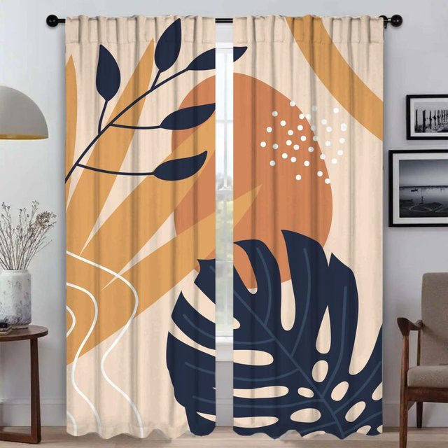 Küchenvorhänge mit abstraktem Linienmuster in Mehrfarbig, 2er-Set Verdunkelungsvorhänge für dein Zimmer, Breite: 50 cm, Höhe: 70 cm - Bild 1