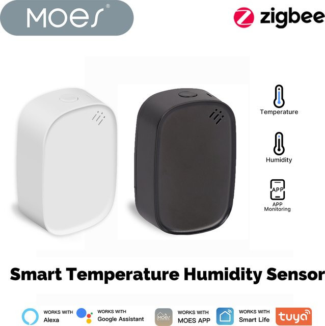 MOES Tuya Zigbee Smart Temperatur und Feuchtigkeit Sensor zur Innenraumüberwachung, kompatibel mit Alexa und Google Home, Schwarz oder Weiß - Bild 1