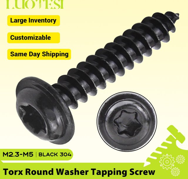 LUOTESI Star Torx Flachkopfschrauben mit Unterlegscheibe aus Edelstahl, selbstsenkend, Schwarz, M2 bis M5 - Bild 1