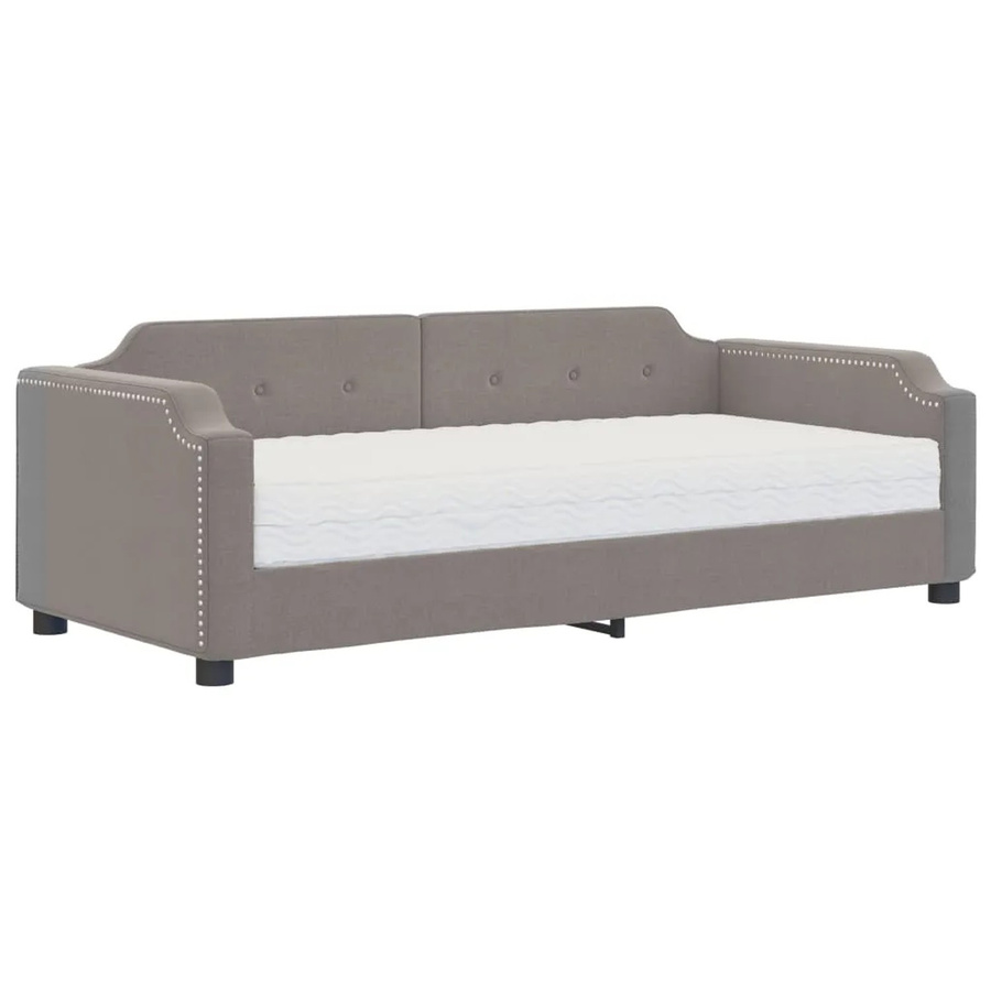 vidaXL Tagesbett mit Matratze in Taupe, gepolstert mit Armlehnen und Schaumstoff, B/T/H: 90 x 200 cm - Bild 2