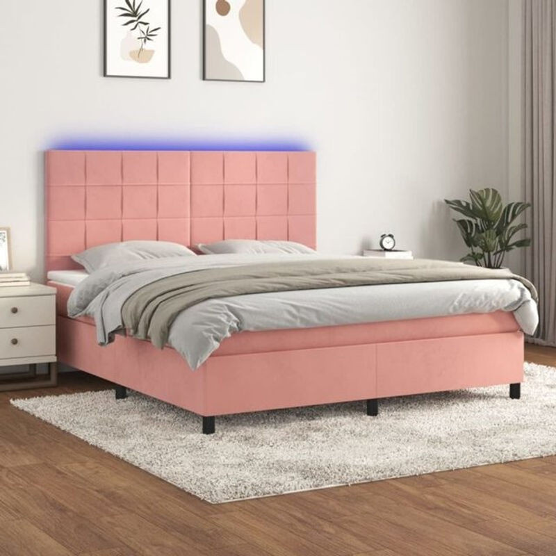 vidaxl Boxspringbett mit Matratze in Rosa und Weiß aus Samt, B/T/H: 160 x 200 x 118 cm - Bild 1