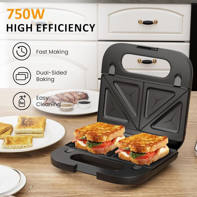 Yabano Elektrischer Sandwichmaker in Schwarz mit Antihaftplatten und Cool-Touch-Griff - Bild 1