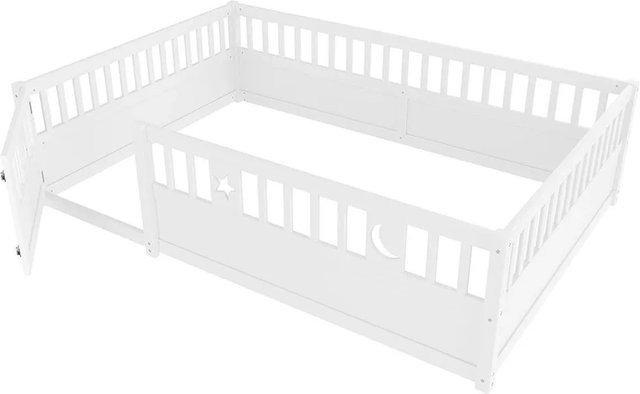 KOMHTOM Kinderbett aus Kiefernholz mit Stern- und Monddekor in Weiß, B/T/H: 140 x 190 cm - Bild 1