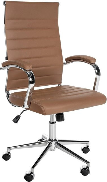 DELUKE Ergonomischer Bürostuhl aus Echtleder in Hellbraun, Höhenverstellbarer Drehstuhl mit Armlehnen und Rollen, Belastbarkeit bis 135 kg - Bild 1
