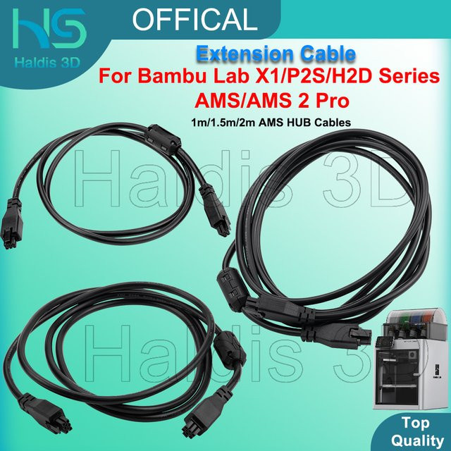Bambu Lab AMS HUB-Verlängerungskabel 6-polig mit Magnetring für X1/P2S/H2D Serie, Schwarz, 1m - Bild 1