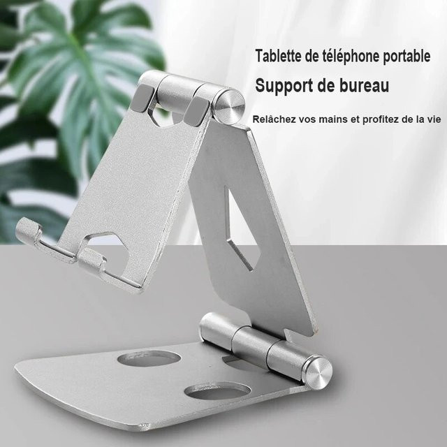 Universeller Aluminium Desktop Ständer für Phablet und Smartphone in Silber, tragbarer Teleskop-Ständer mit Doppel-Klappfunktion und einstellbaren Winkeln - Bild 1
