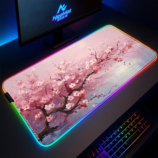 BERTALANFFY RGB Gaming Mauspad Kirschblüte Rosa mit LED Hintergrundbeleuchtung - Bild 1