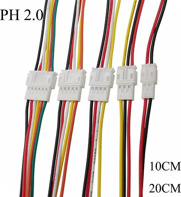 10 Paar Mini Micro JST PH2.0 Stecker-Set mit 2- bis 6-poligen Varianten, 26AWG Kabel, 2,0 mm Pitch, 200 mm Kabellänge - Bild 1