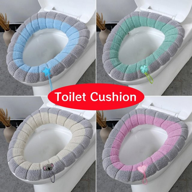 SZKOSTON Toilettensitzpolster Set mit Griff, weiches und dehnbares Toilettendeckelkissen in Blau, waschbar - Bild 1