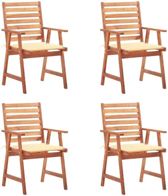vidaXL Garten-Essstühle Set aus 4 Stück aus Akazien-Massivholz mit Kissen in Braun und Beige - Bild 1