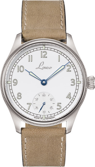 Laco Analoguhr, Handaufzug, Edelstahl, 42,5 mm, Leder, Weiß, 10 ATM - Bild 1