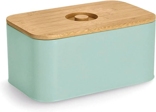 Zeller Brotkasten aus Metall mit Bambusdeckel in Mint, B/T/H: 30 x 18 x 14 cm - Bild 1