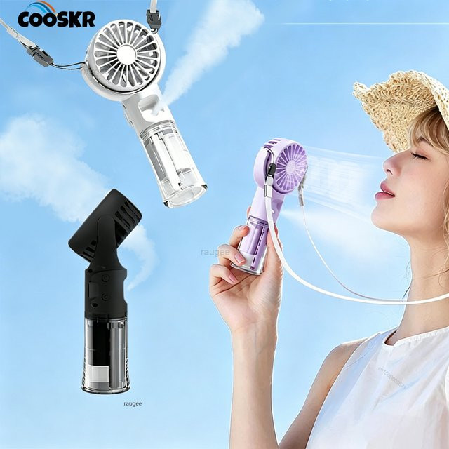 Tragbarer Handventilator mit Luftbefeuchter von cooskr, USB-aufladbar, in Weiß oder Lila - Bild 1