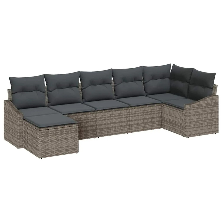 vidaXL Garten-Sofa-Set aus Poly-Rattan mit 7 Teilen und Kissen in Grau - Bild 2