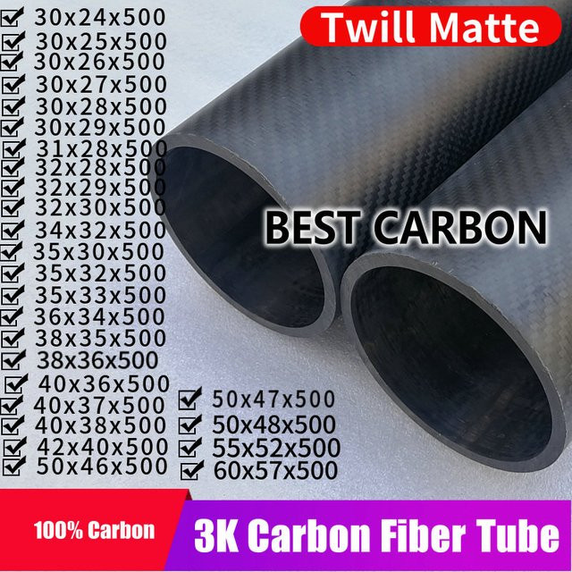 BEST CARBON Twill Matte 3K Carbon Faser Stoff Wunde Rohr, 500mm länge - Bild 1