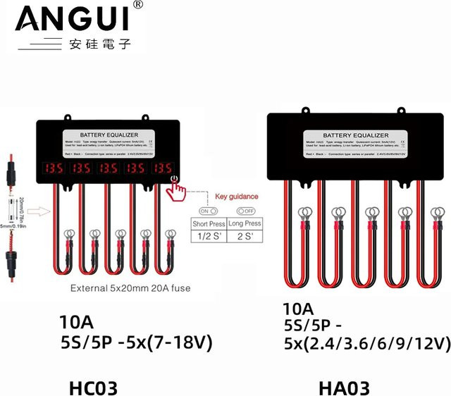 ANGUI HC03 Batterie-Equalizer mit Touch-Schalter in Schwarz für 36 V, 48 V und 60 V Blei-Säure- und Li-Ionen-Batterien mit Monitor und Tester als aktiver Balancer - Bild 1