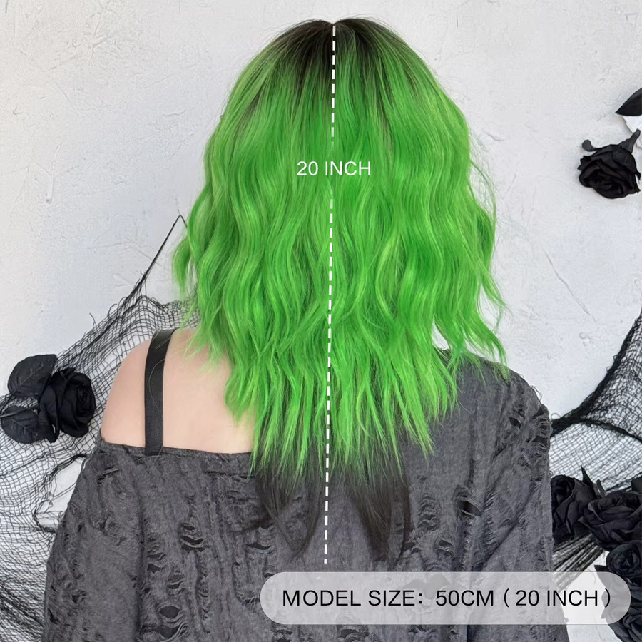 7JHH WIGS Perücke, schulterlange Wasserwellen, grün, Ombre schwarz, Damen - Bild 4