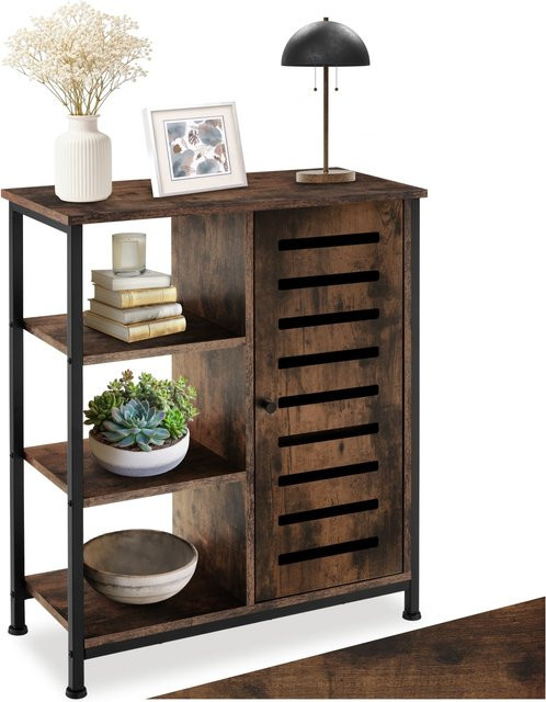 tectake Sideboard Industrial Style aus Holz und Stahl in Braun mit 3 offenen Fächern, B/T/H: 70 x 32 x 82 cm - Bild 1