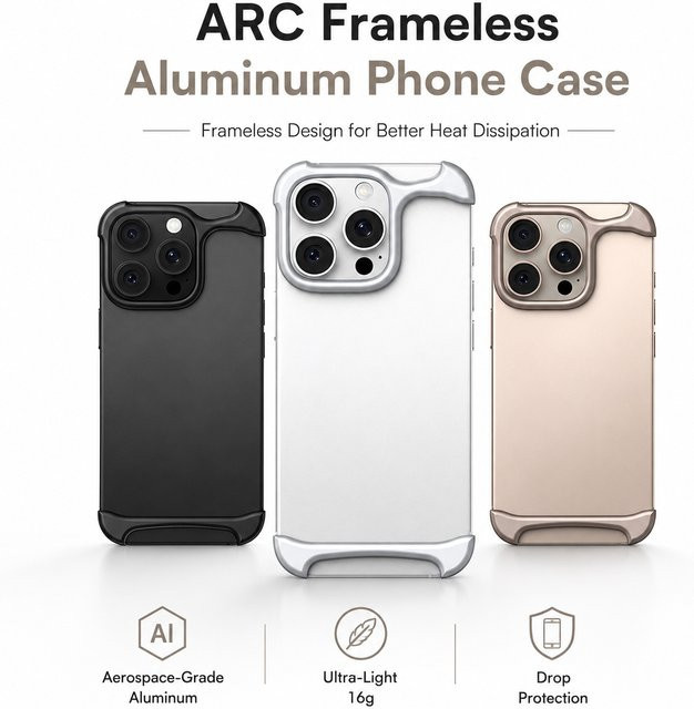 Stoßfeste Aluminium Handyhülle mit SEBS-Gummi für iPhone 17 16 15 Pro Max Plus in Silber - Bild 1