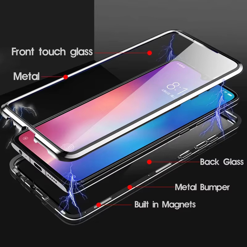 Magnetische Metall-Handyhülle mit doppelseitigem Glas-Stoßschutz für Samsung S25 Ultra, S24 Ultra Plus, S23, S22 und A55 in Blau - Bild 4