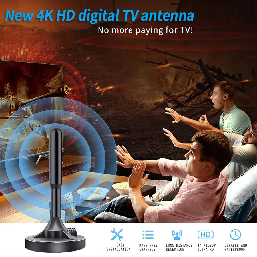 YUNYINMING Digitale Indoor-TV-Antenne für DVB-T2 4K mit verlängertem Saugnapf, Schwarz - Bild 4