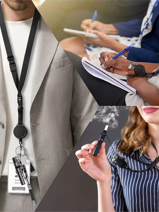 2-teiliges Set mit einziehbarem Ausweishalter und Schlüsselband in Schwarz mit Karabiner und Nackenband - Bild 6