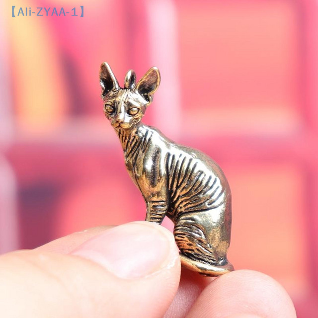 JETTING Dekofigur Kleine Haarlose Katze aus massivem Messing in Gold als Vintage Tierstatue für die Tischdekoration - Bild 1