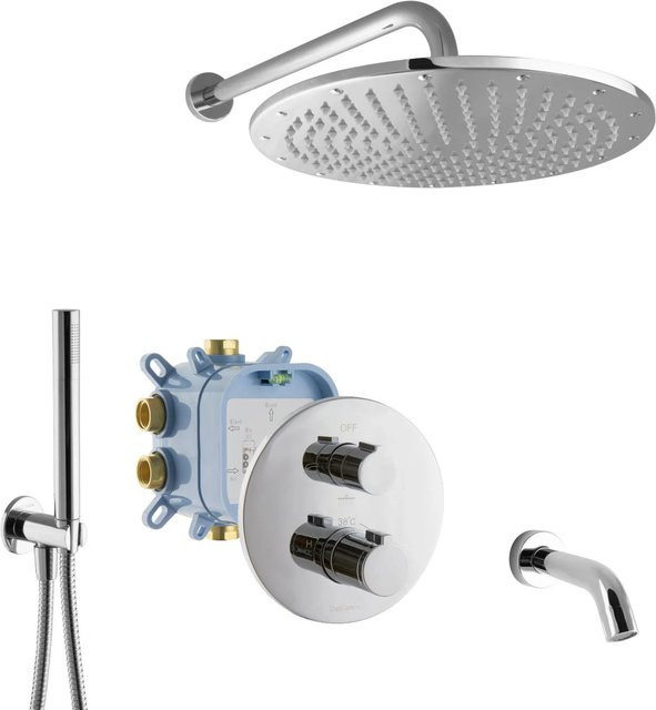 PaulGurkes Unterputz Duschsystem 3-Wege mit Thermostat Mischbatterie in Chrom für Badewanne und Dusche - Bild 1