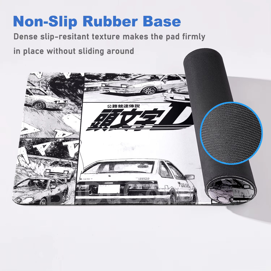 BuDuCoost Gaming-Mauspad Anime Initial D in Schwarz-Weiß, rutschfeste Schreibtischunterlage aus Gummi - Bild 3